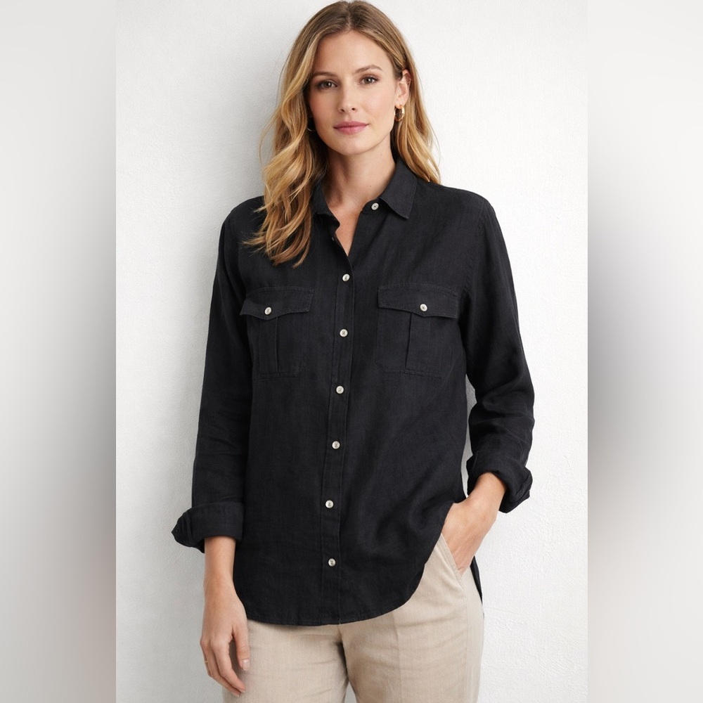 Harold’s Black Linen Button Down Shirt Size 8